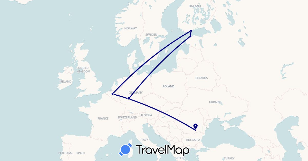 TravelMap itinerary: driving in Belgium, Germany, Estonia, Finland, Romania (Europe)